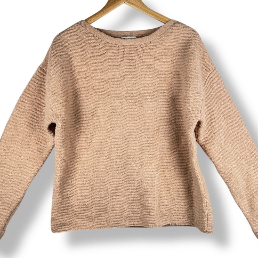Reiss Chunky Knit Sweater Womens Size Large Beige Wool Blend Thick Cozy Luxe